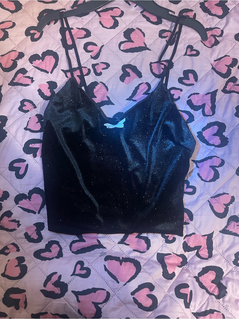 Forever 21 Black Sparkle Velvet Cami with Bow Accent